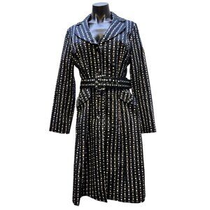 Lapis Print Navy Trench Coat With Belt & Button Detailing M
